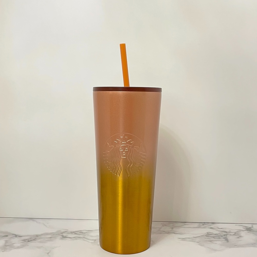 Starbucks Rose Gold Pink Glitter Metallic Travel Tumbler Stainless 24 ounce